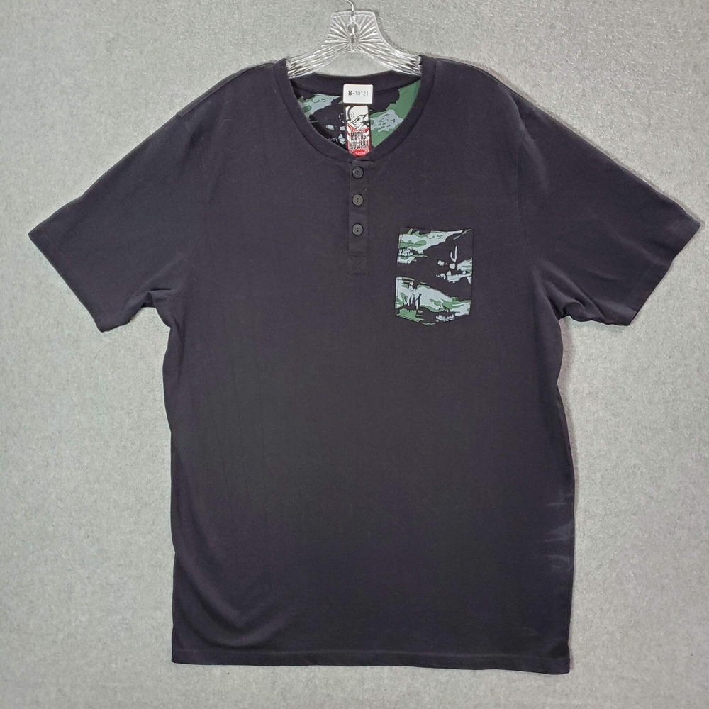 VINTAGE Metal Mulisha Men Shirt XL Black Camo Pockets Henley Y2K READ